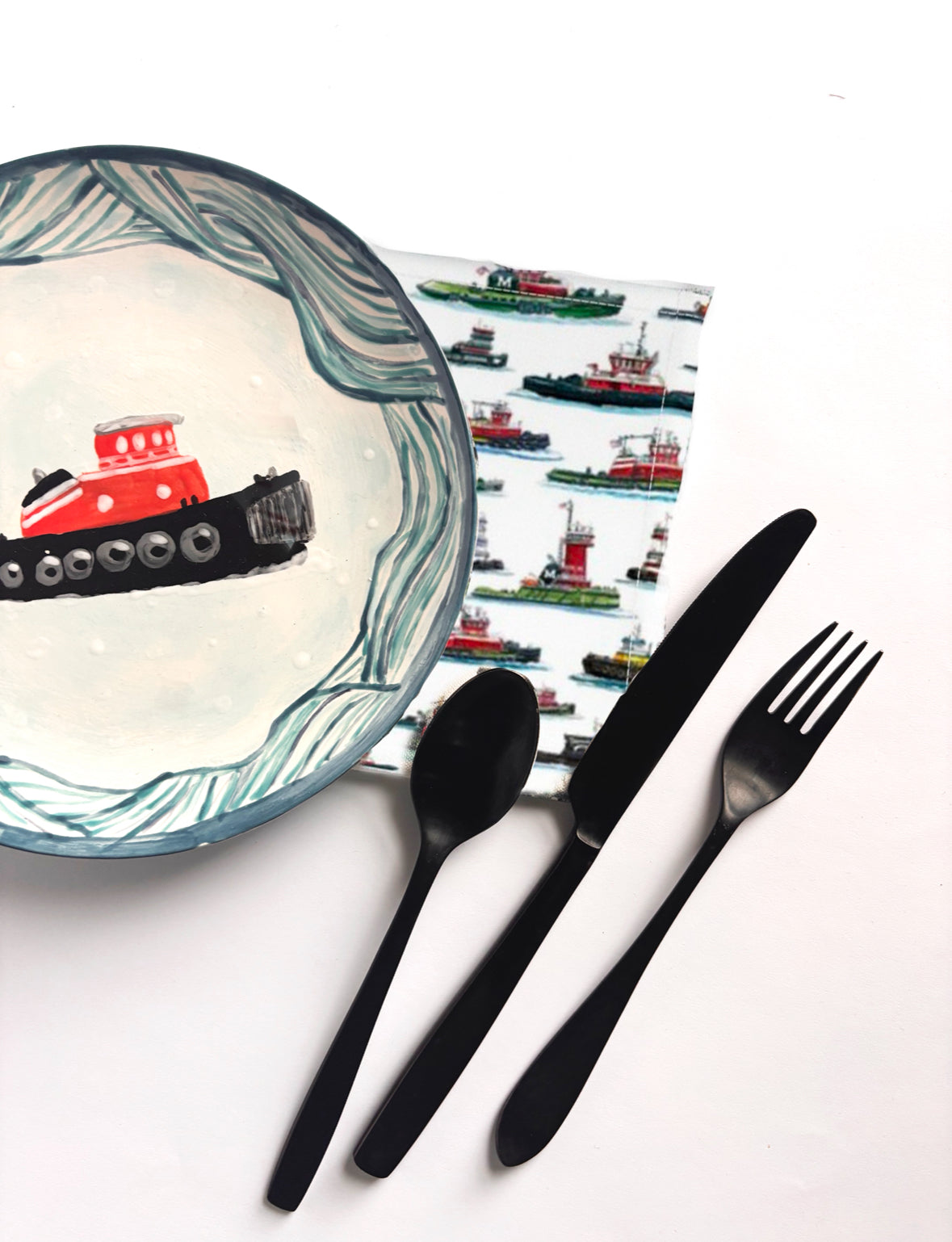 Tugboat Print Fabric Cocktail Napkins (Set of 4)
