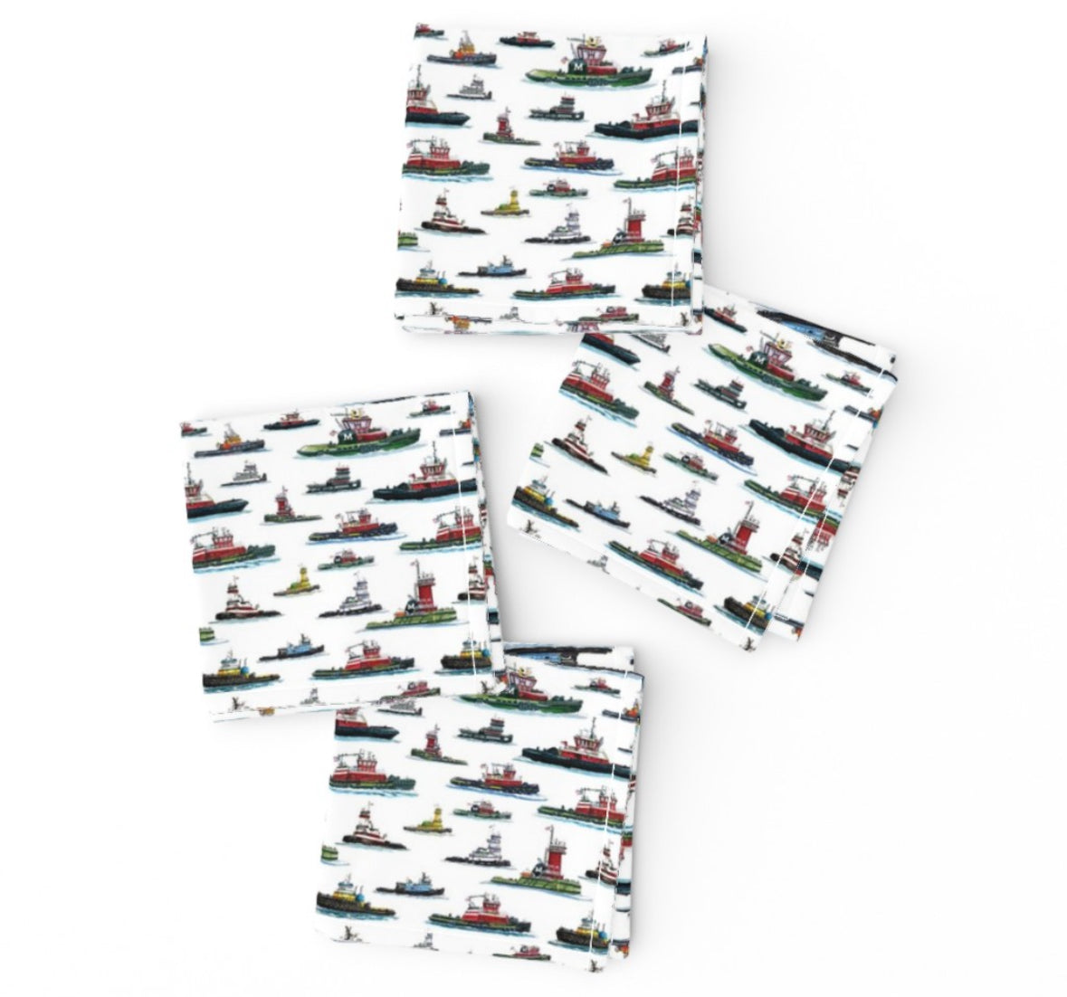 Tugboat Print Fabric Cocktail Napkins (Set of 4)