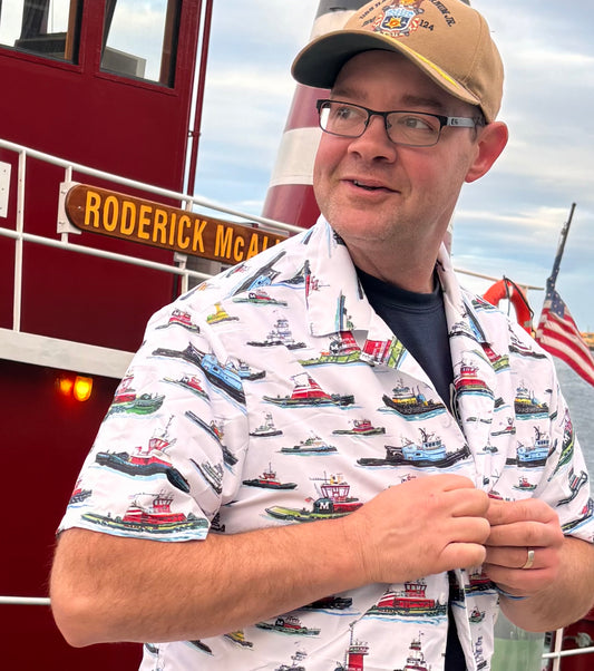 Limited Edition Tugboat Print Button Down Shirt (unisex)