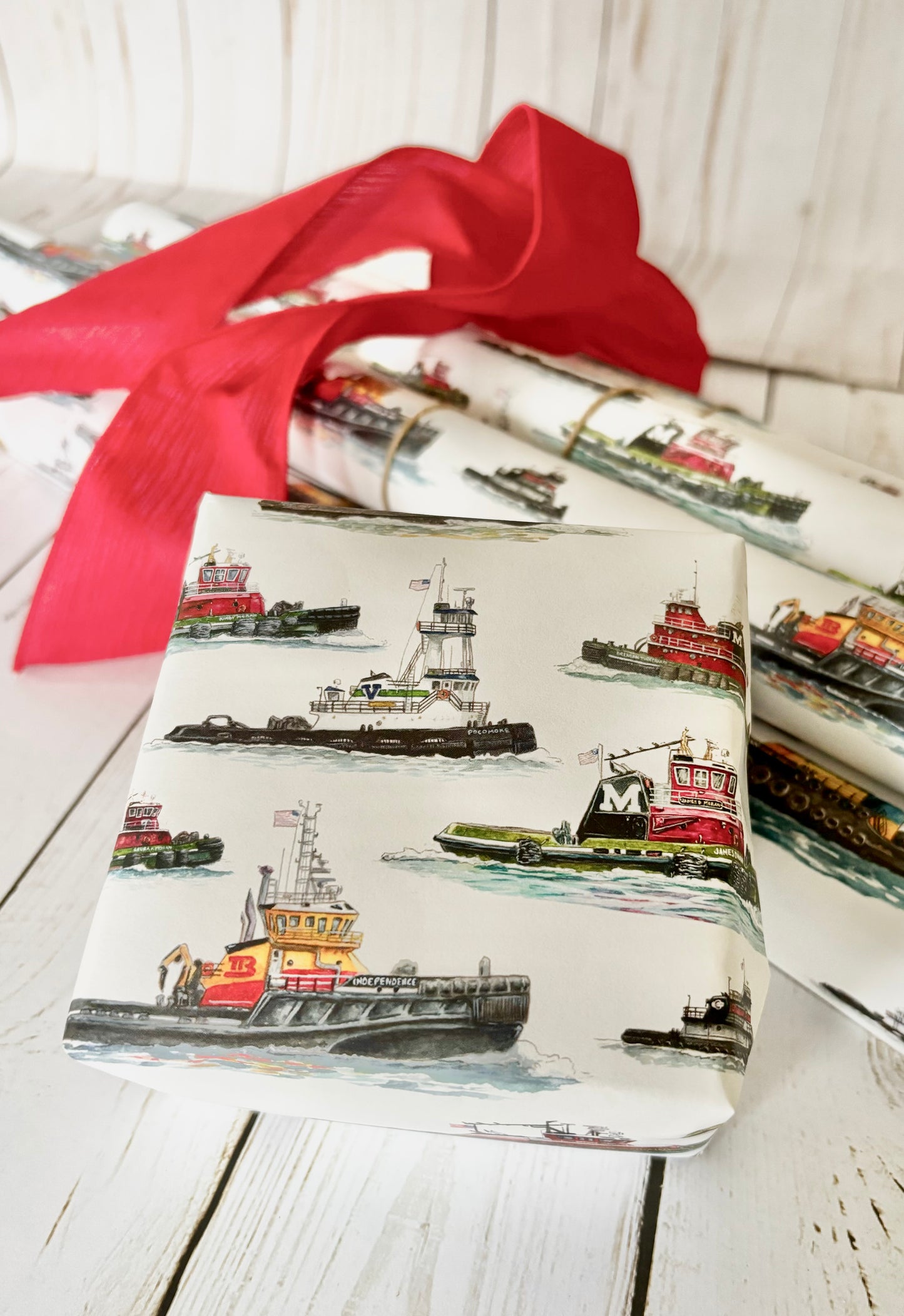 Tugboat Print Gift Wrap 20" x 29" Sheets (3 sheets in a roll)