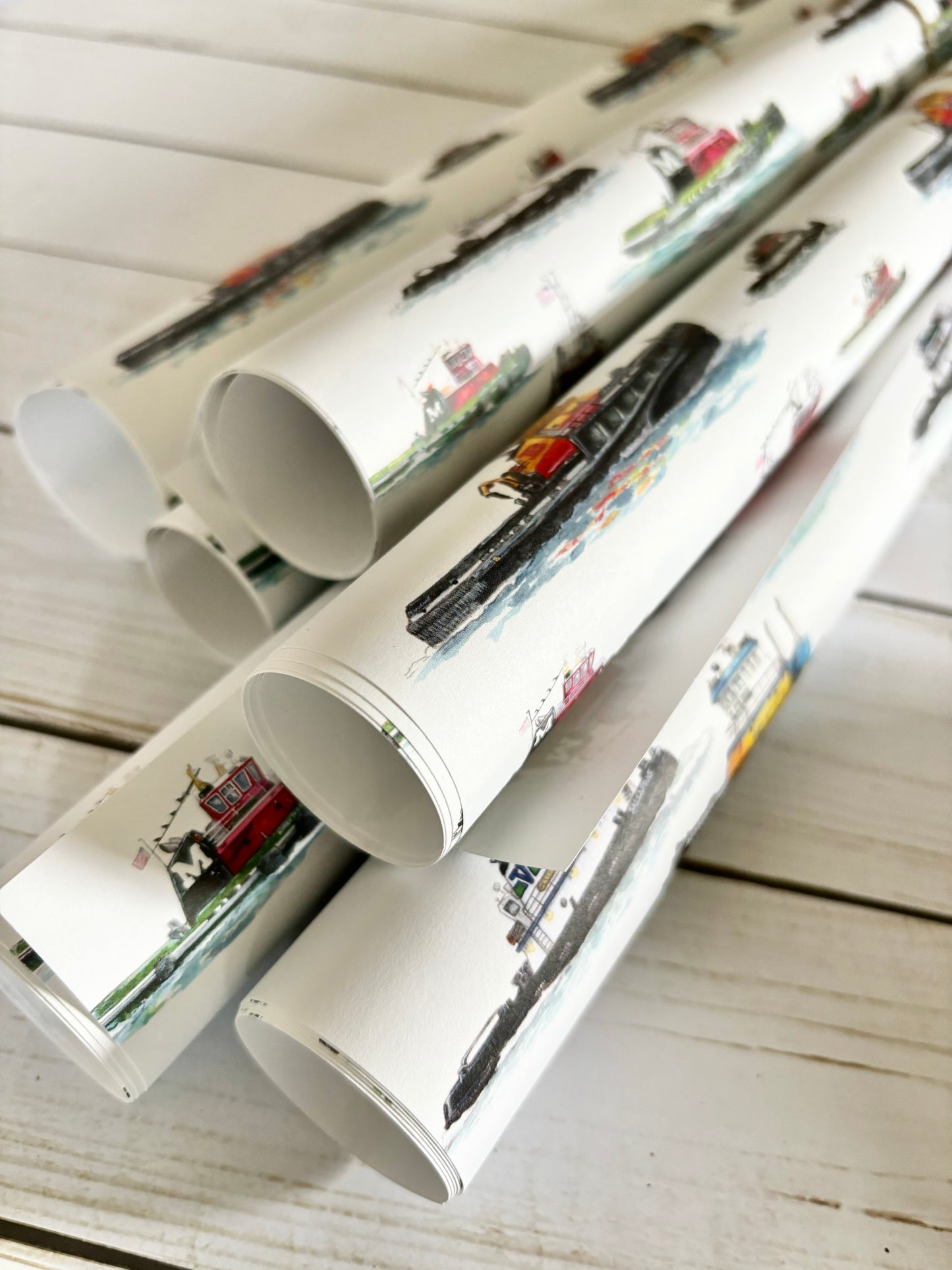 Tugboat Print Gift Wrap 20" x 29" Sheets (3 sheets in a roll)